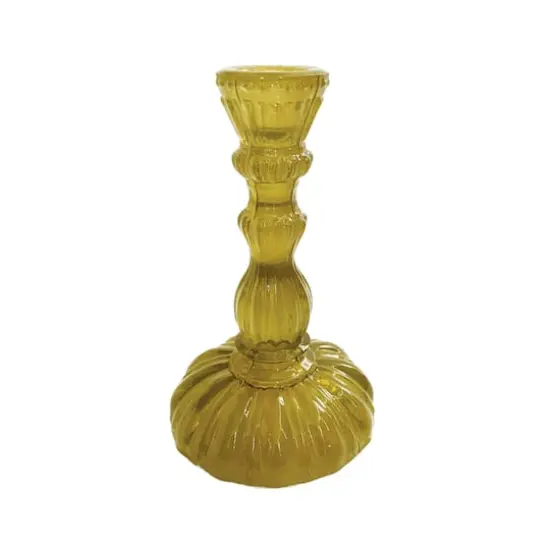 Hello Honey&reg; 6" Tall Embossed Chartreuse Reclaimed Glass Taper Holder {5}
