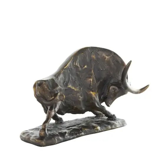 14.5" Black Polystone Bull Distressed Textured Decorative Sculpture with Gold Accents {4}