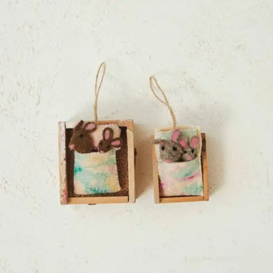 Hello Honey&reg; 2 Pack 3.5" Mice in a Marbled Blanket Ornaments {3}