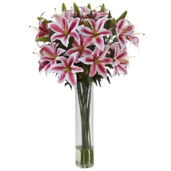 3ft. Rubrum Lily Floral Arrangement in Clear Vase {1}