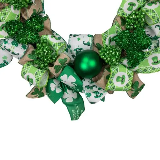 Ribbons and Shamrocks St. Patrick's Day Wreath 24" Unlit {5}