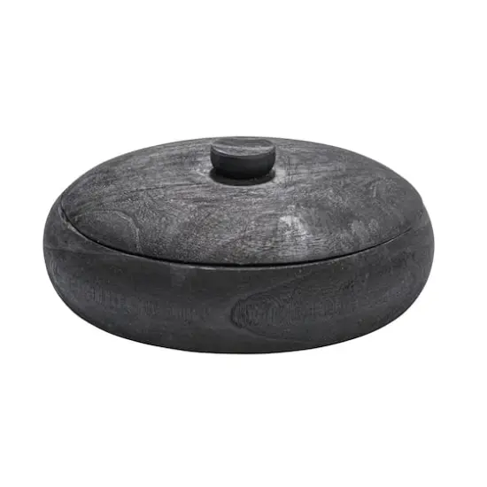 Hello Honey&reg; 11.5" Black Decorative Paulownia Wood Container with Lid {1}