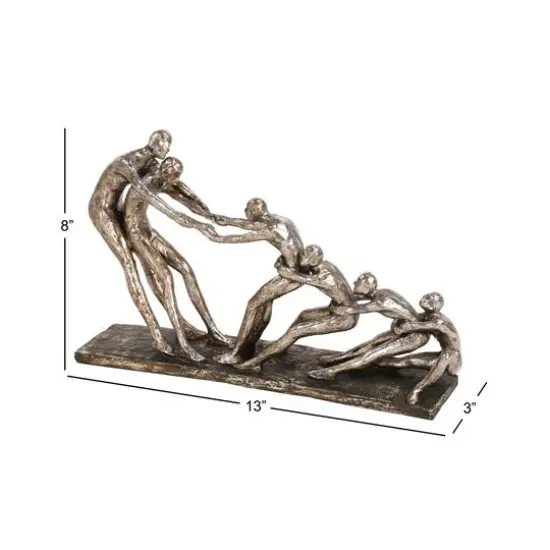 13" Silver Polystone Modern Tug of War Sculpture {9}
