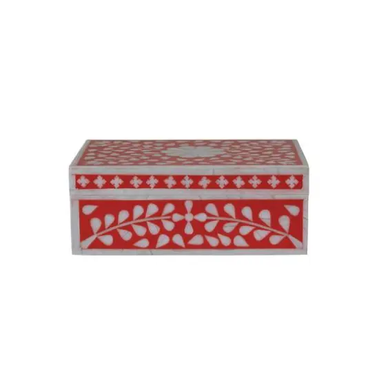 Hello Honey&reg; 9" Red and White Decorative Mixed Material Storage Box with Horn Inlay {6}