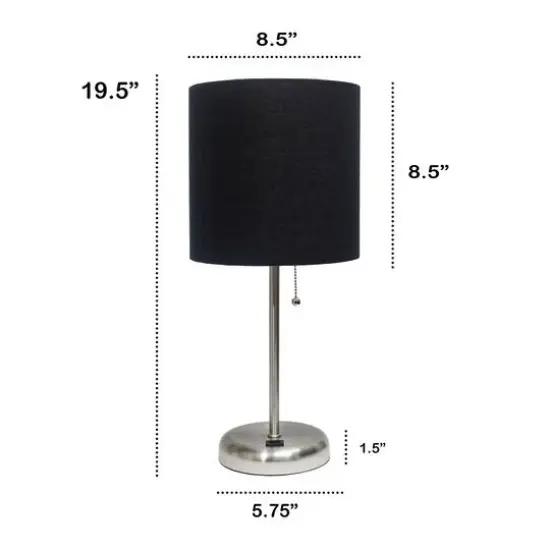 Creekwood Home 19.5" Oslo USB Port Table Lamp Brushed Steel/Black Shade {4}