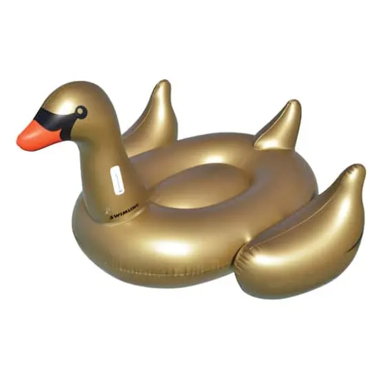 Swim Central 75" Gold Inflatable Giant Swan Swimming Pool Ride-On Float {1}