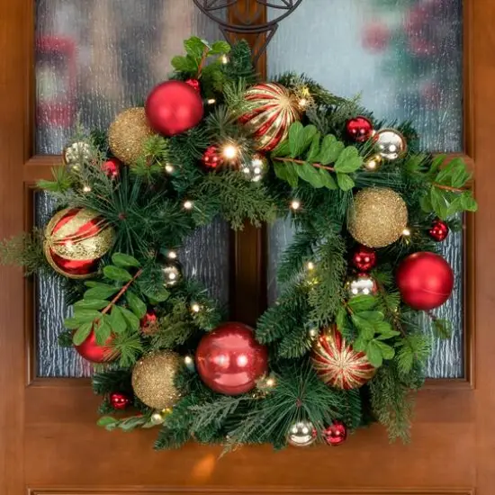 Village Lighting 24" Pre-Lit Christmas Classic Wreath, Clear LED Lights {3}