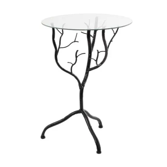 22" Metal Branch Accent Table with Glass Top Black {1}