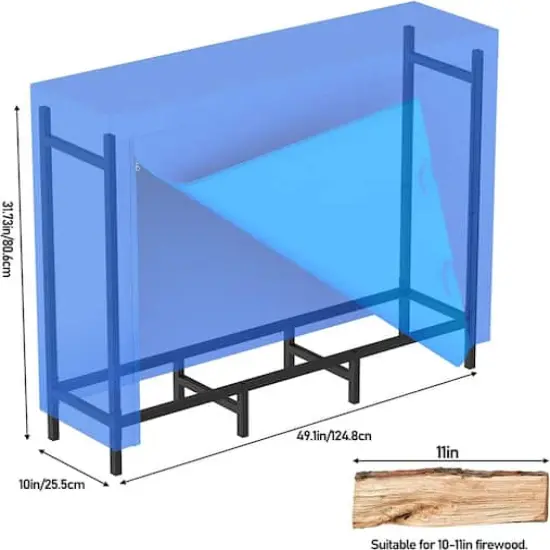 4ft. Black Firewood Metal Rack with Blue Storage Cover {5}
