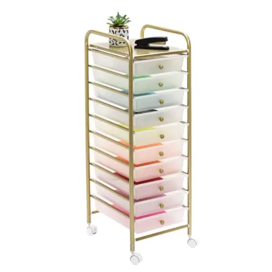 Honey Can Do 10-Drawer Gold Rolling Storage Cart {1}