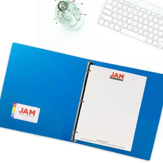 JAM Paper Designders&reg; Plastic 1" 3 Metal Ring Binder with Inside Pocket Blue {4}