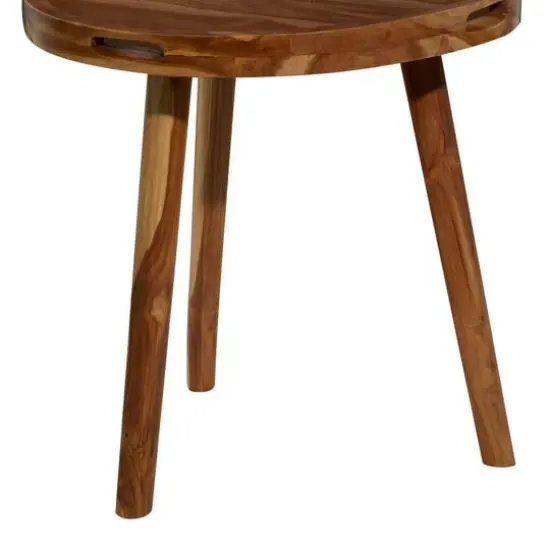 24" Brown Teakwood Contemporary Accent Table {6}
