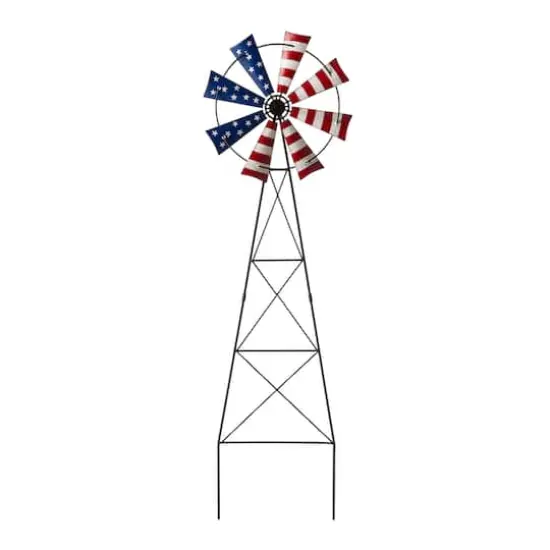 Glitzhome&reg; 41" Stars & Stripes Metal Wind Spinner Yard Stake {1}