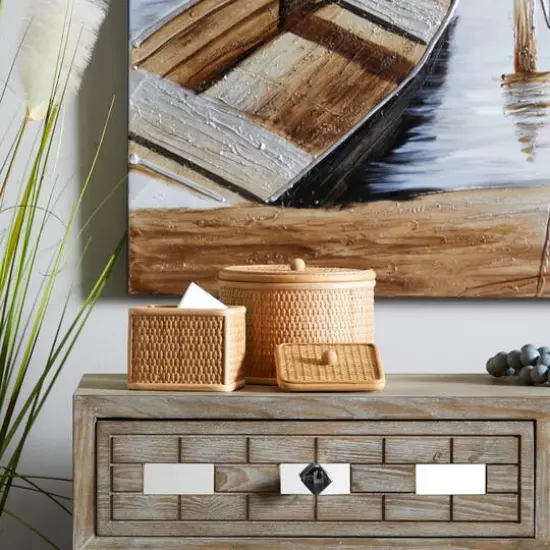 Brown Rattan Storage Box Set {7}