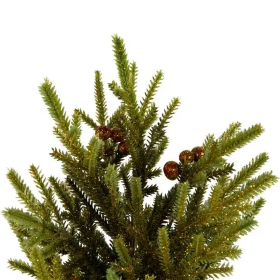 12" Unlit Pine with Berries Artificial Christmas Tree in Burlap Base {4}