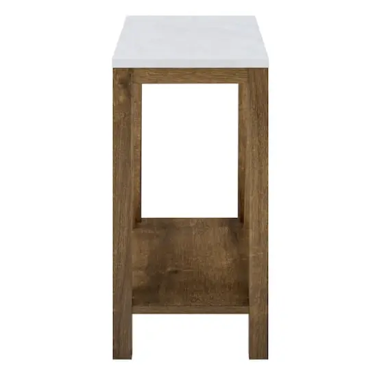 Walker Edison Faux White Marble & Natural Walnut A-Frame Side Table {4}
