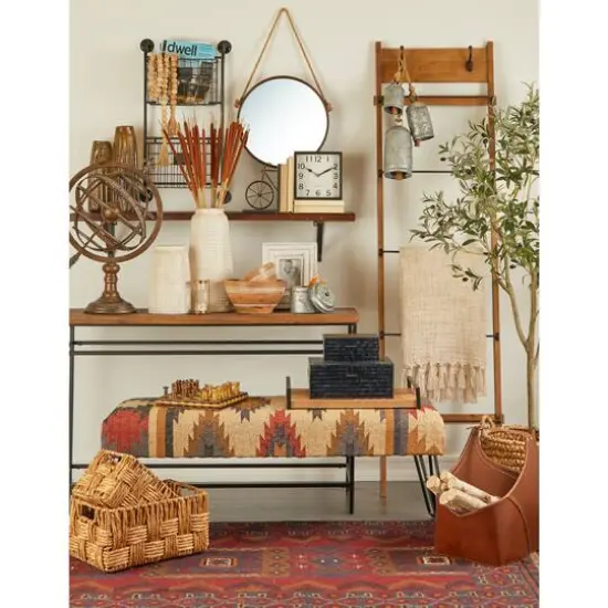 47" Multicolored Metal Tribal Bench with Metal Hairpin Legs {8}