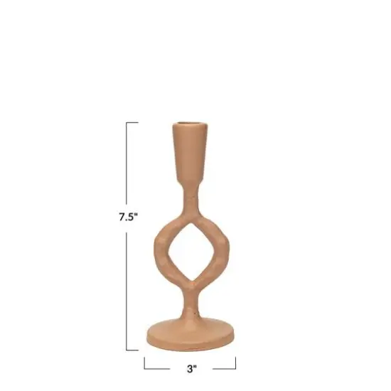 Hello Honey&reg; 7.5" Small Tan Decorative Cast Metal Taper Candle Holder {6}