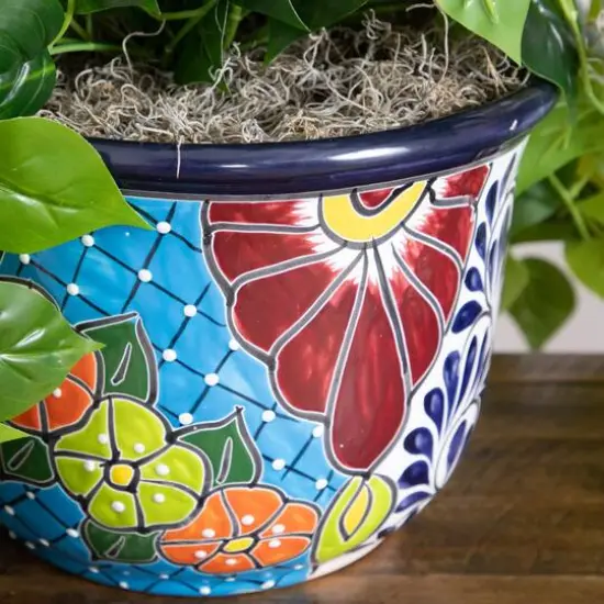 3.5ft. UV-Resistant Artificial Philodendron in Handmade Mexican Talavera Ceramic Planter {6}