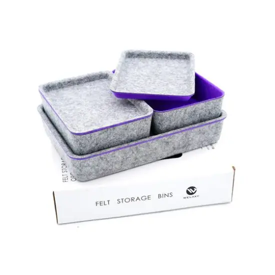 Welaxy Felt 3 Piece Drawer Organizer Bins with Lids Purple {9}