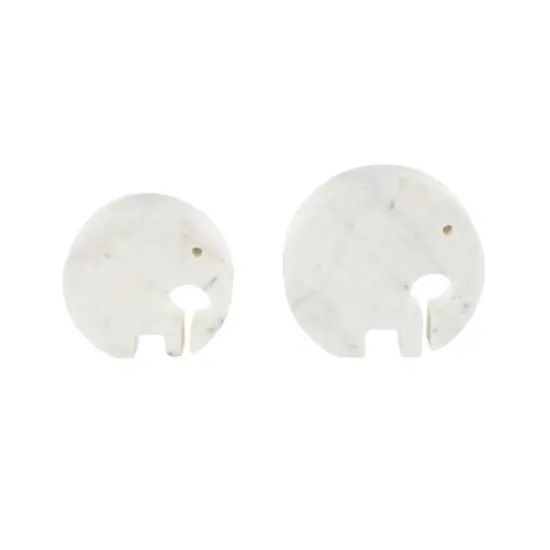 White & Gray Circular Abstract Marble Elephant Sculpture Set {7}
