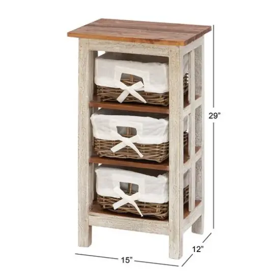 29" White Farmhouse Rattan Storage Unit {6}