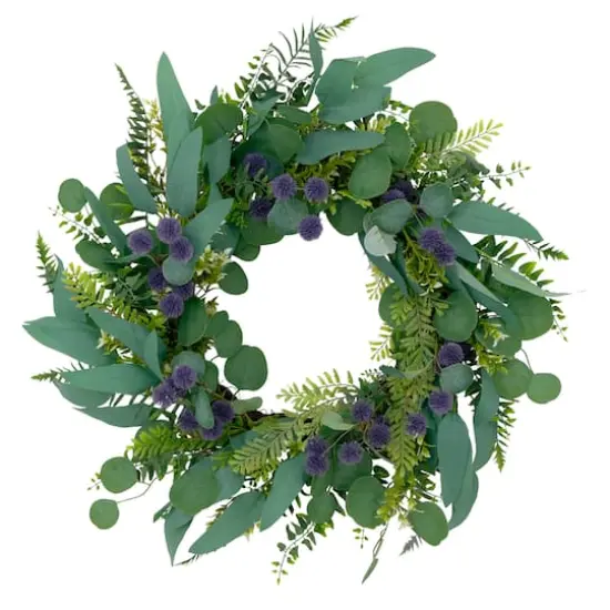 24'' Green and Purple Echinops Floral Spring Door Wreath {1}