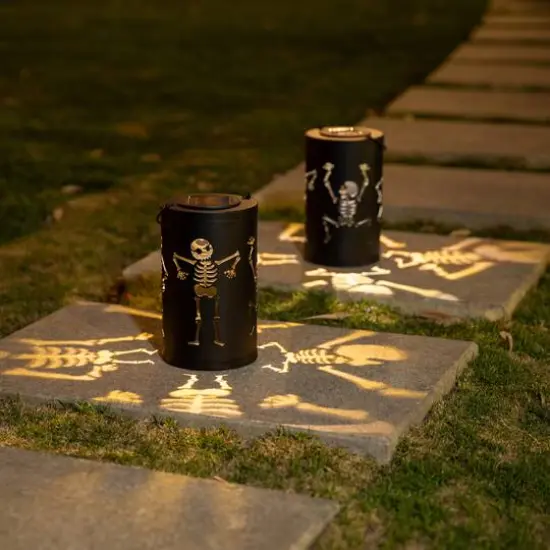 Glitzhome® 10.75" Halloween Metal Skeleton Solar Powered LED Lantern {7}