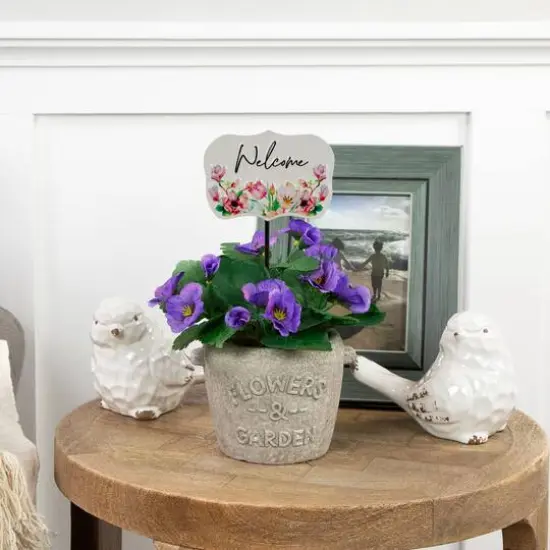 8" Floral Welcome Yard Metal Garden Stake {3}