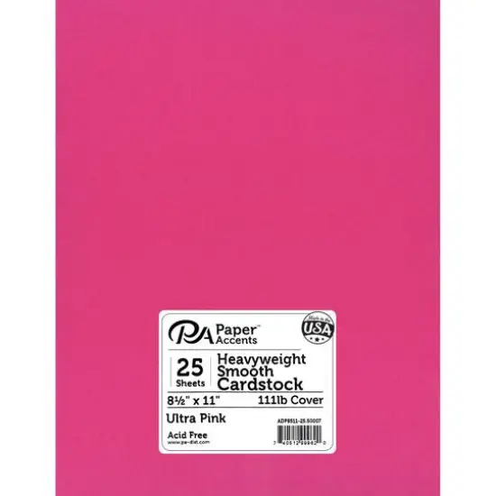 PA Paper™ Accents 8.5" x 11" Heavyweight Smooth Cardstock, 25 Sheets Ultra Pink {1}