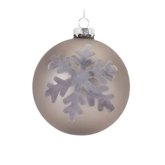 6ct. Taupe Fabric Snowflake Design Glass Ball Ornaments {5}