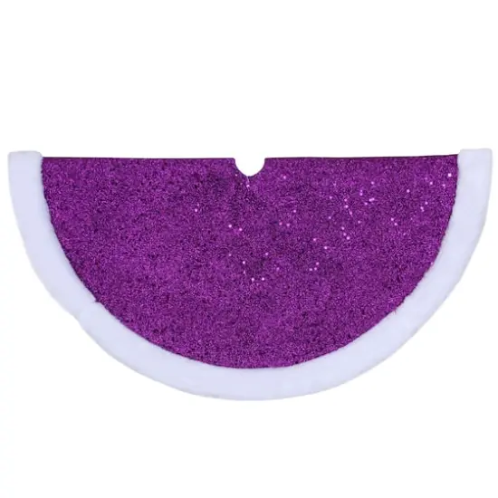 20" Purple Glittered Mini Christmas Tree Skirt with Faux Fur Trim {1}