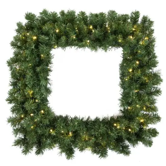 30" Clear Dura-Lit&reg; Square Grand Teton Pine Wreath {1}