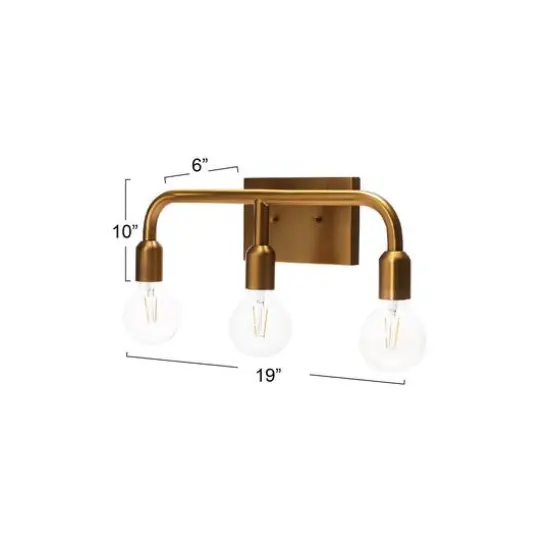Hello Honey® Robert Stevenson Lighting Benson Exposed Bulb Metal 3-Light Vanity Brushed Gold {4}