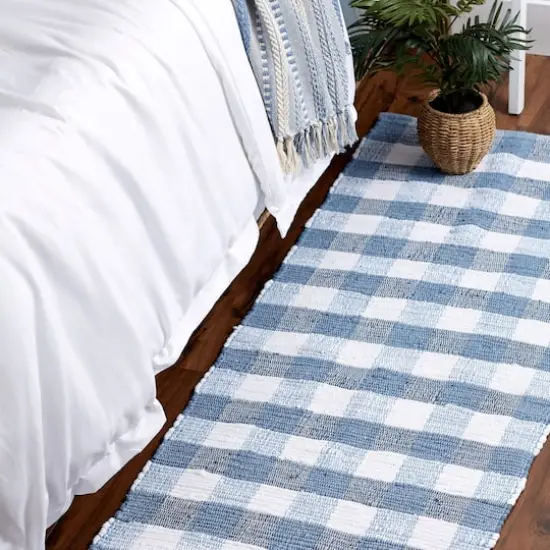 DII&reg; Buffalo Check Rag Rug, 2.25ft. x 6ft. Stonewash Blue {8}