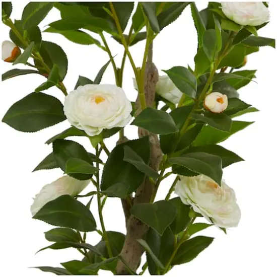 4.5ft. Green Faux Camellia Foliage Artificial Tree with Black Plastic Pot {4}