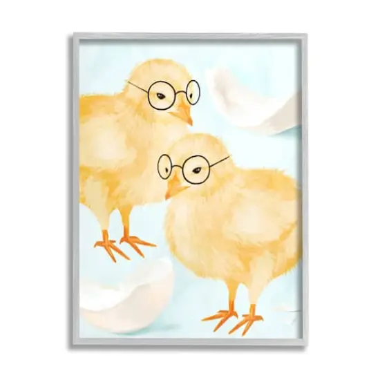 Stupell Industries Easter Chicks Hatched Eggs Yellow Birds Round Glasses Framed Giclee Art Gray {1}