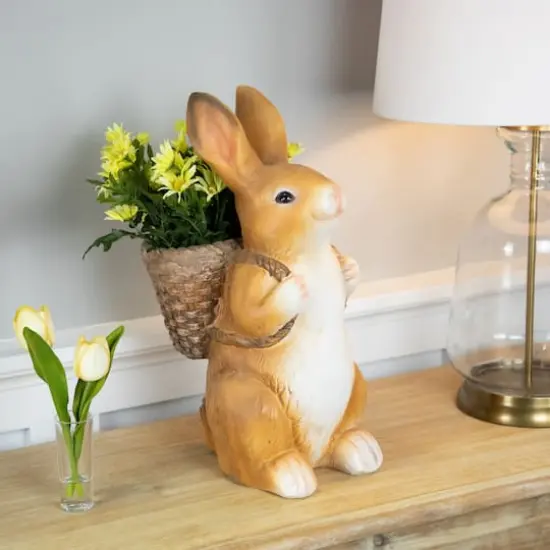16.75" Standing Bunny Carrying a Basket Outdoor Garden Statue {3}