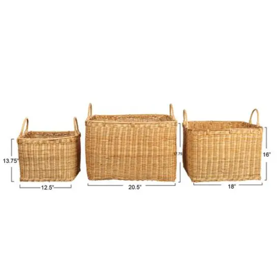 Hello Honey&reg; Natural Square Rattan Basket Set with Handles {3}