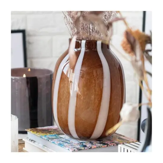 Hello Honey&reg; 9" Brown & White Striped Glass Vase {4}
