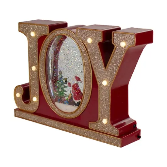 11" LED Lighted Red & Gold Joy Christmas Glitter Snow Globe {4}
