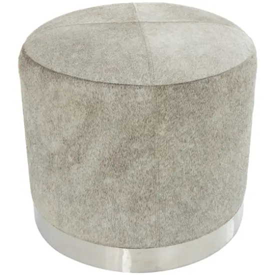 17" Gray Leather Patchwork Stool with Silver Metal Base {1}
