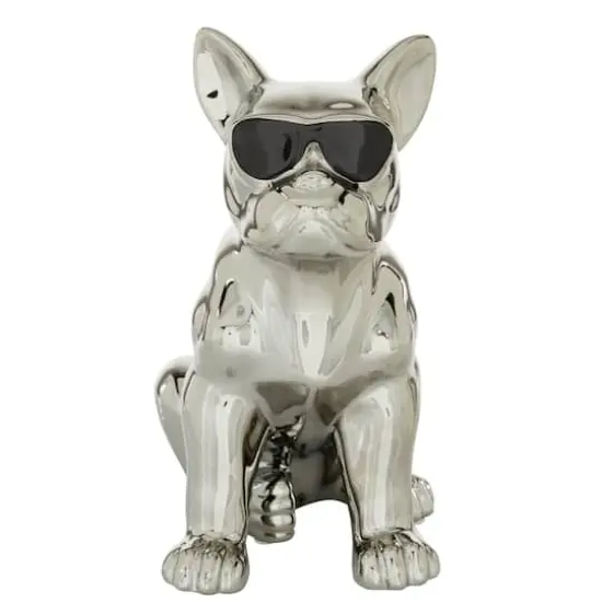 CosmoLiving by Cosmopolitan Silver Ceramic Glam Sculpture, Dog 12" x 6" x 10" {3}