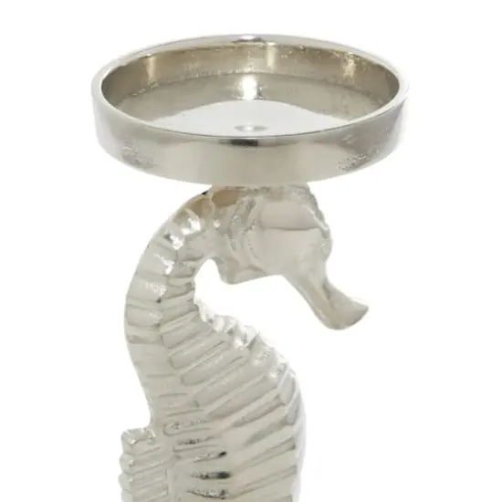 Silver Aluminum Coastal Seahorse Candle Holder Set {5}