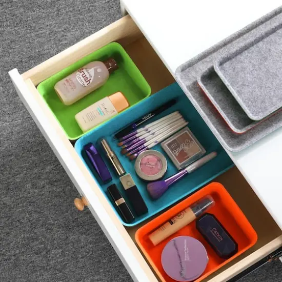 Welaxy Felt 3 Piece Drawer Organizer Bins with Lids Turquoise/Orange/Green {8}