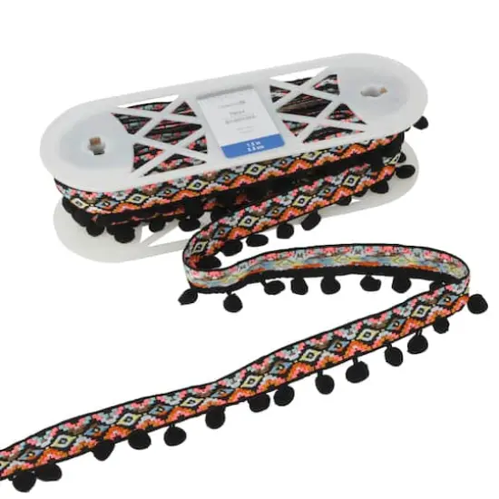 1.5" Jacquard Pom Pom Trim by Celebrate It&reg; Black {3}