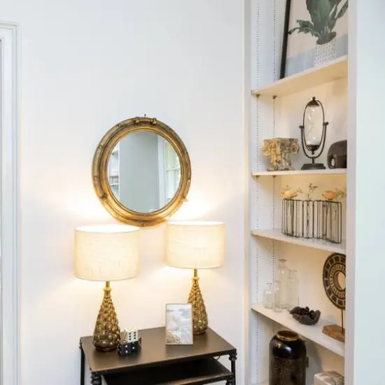 Hello Honey&reg; 22" Round Porthole Framed Wall Mirror Gold {4}