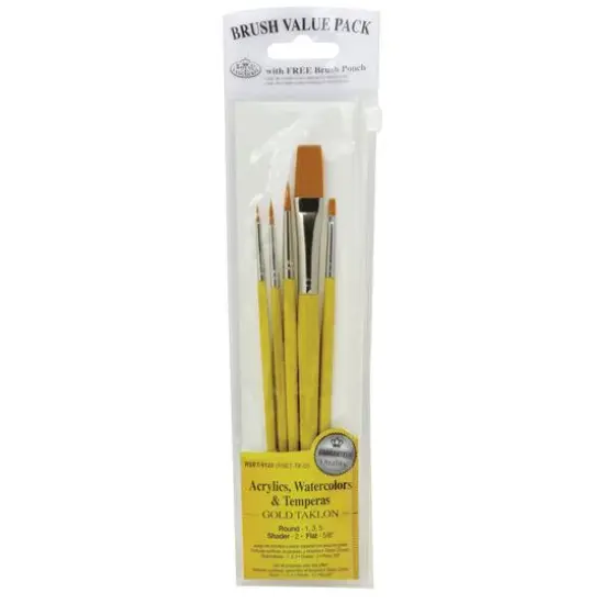 Royal & Langnickel&reg; Zip N' Close Yellow Golden Taklon 5 Piece Brush Set {1}