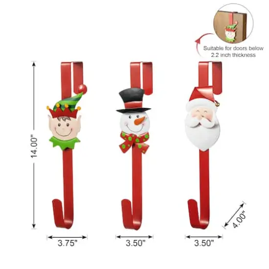 Glitzhome&reg; 14" Christmas Metal Elf, Snowman & Santa Wreath Hanger Set {9}