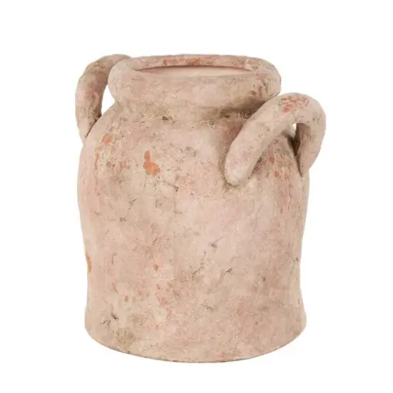 10.5" Pink Ceramic Antique Style Distressed Decorative Vase with Handles {8}
